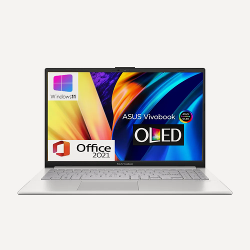Изображение товара 15.6" Ноутбук Asus VivoBook OLED , Ryzen 5-7520U, RAM 16 GB DDR5, SSD 2TB, Windows 11 Pro + Office 2021, Серебристый, Русская раскладка клавиатуры