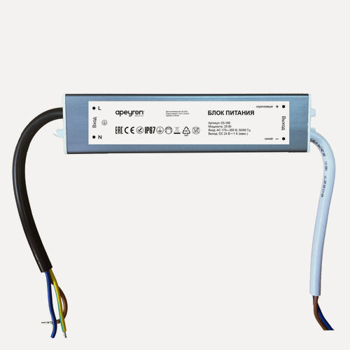 Изображение товара Блок питания Apeyron 03-166, 24В, 25Вт, 175-265В, 1А, IP67, 140х30х20мм, алюминий