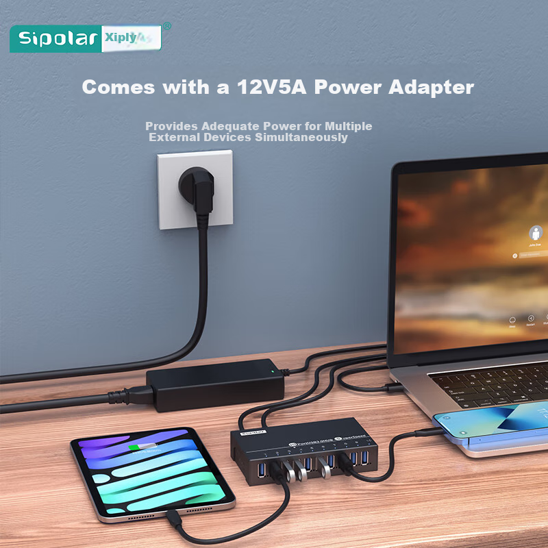 SIPOLAR 10-портовый USB3.0 хаб с 60Вт источником питания промышленного класса высокоскоростной расширительный док 1 м