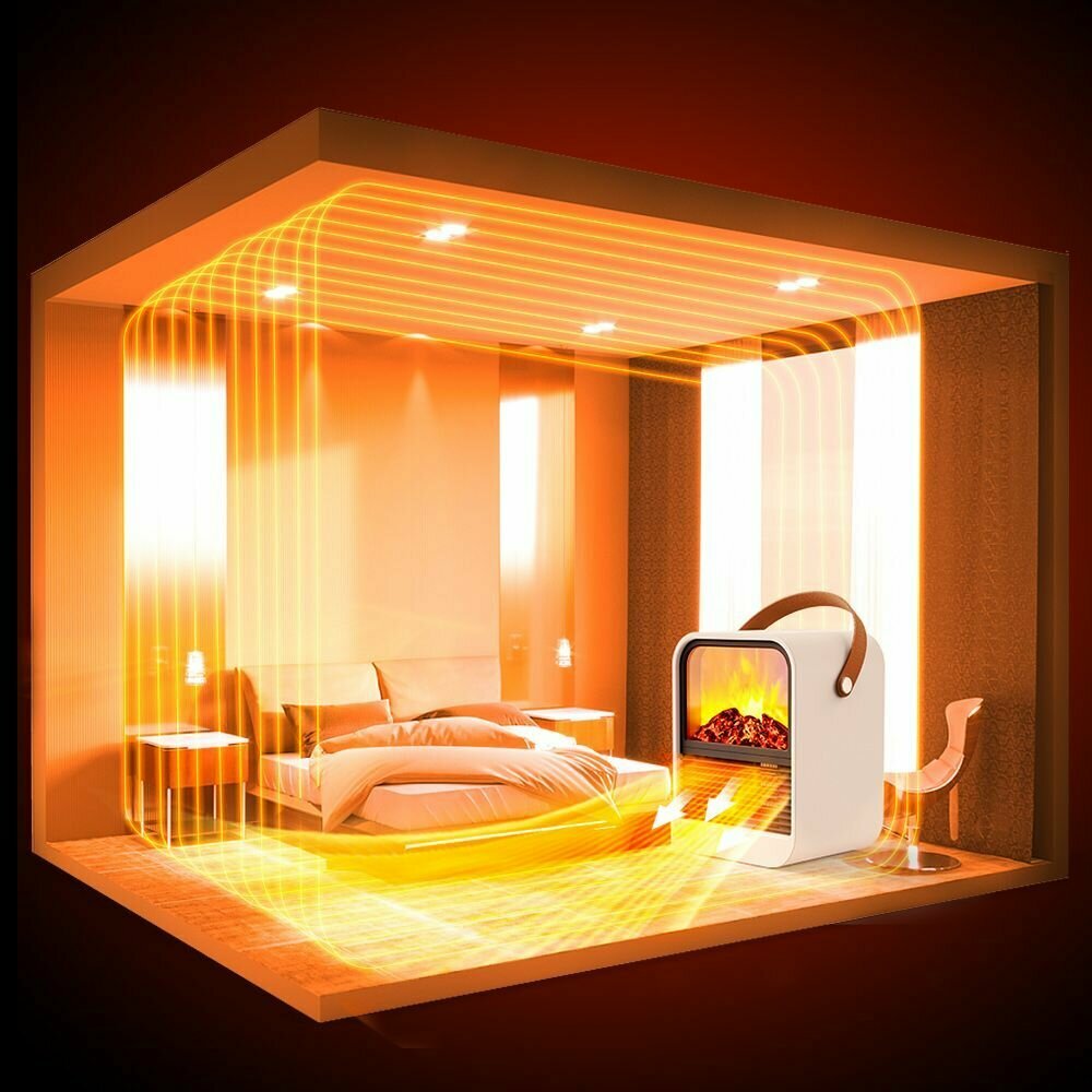 Изображение 1000W Электрический каминный обогреватель для дома, с 3D эффектом пламени, PTC быстрый нагрев, 2 режима, для спальни, ванной, офиса