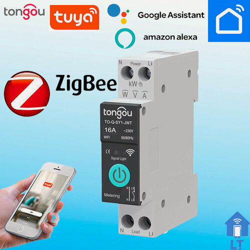 Изображение товара Умный автомат ZIGBEE 16A, tongou, Работает с Алисой, Умный дом, Энергоконтроль, Tuya, Smart Life, на DIN рейку ( требуется шлюз Zigbee )
