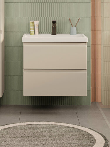 Изображение товара Тумба подвесная SanStar Riana 50 с раковиной Фостер 50 (комплект) для ванной комнаты, cappuccino