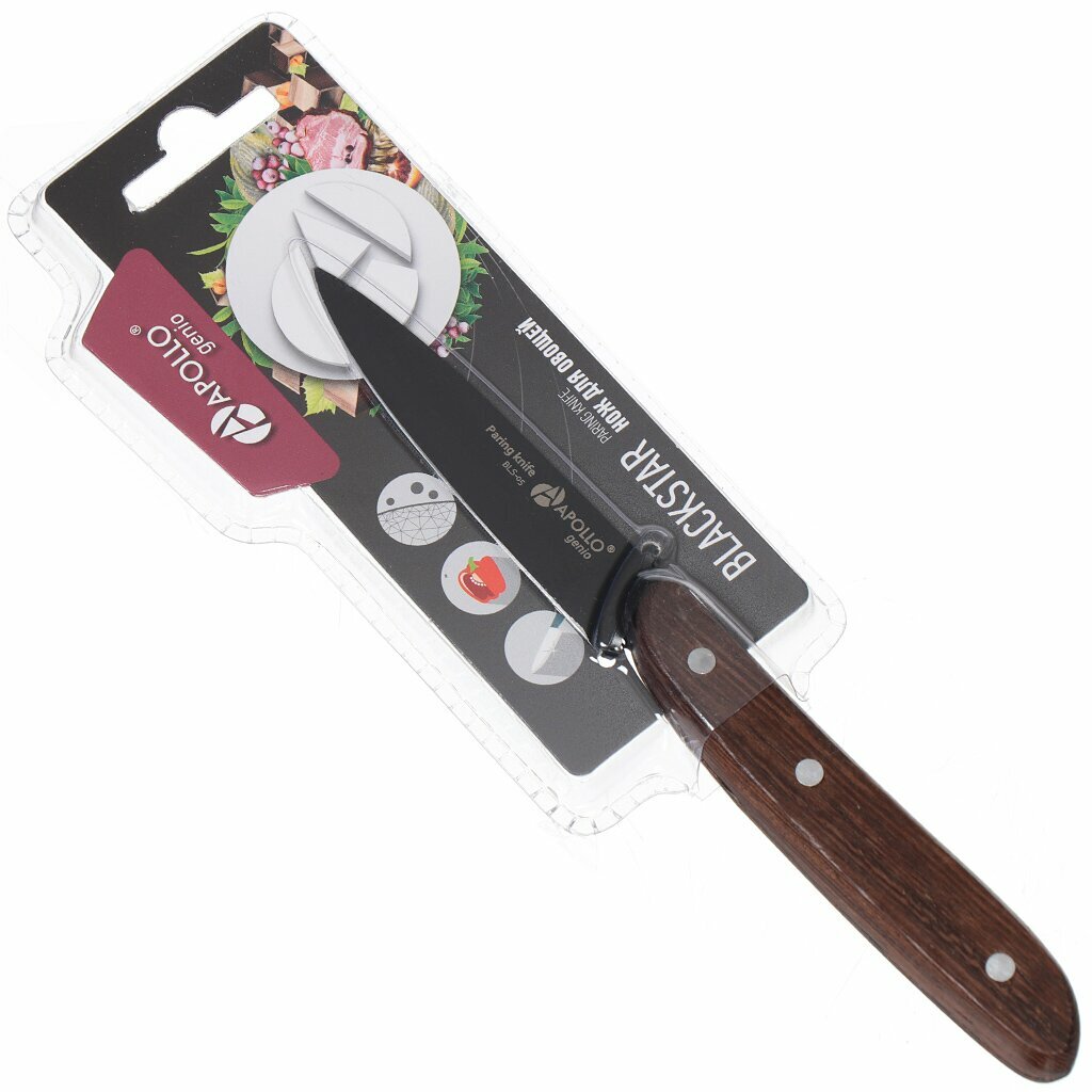 Нож кухонный Apollo BlackStar для овощей нержавеющая сталь 8 см рукоятка дерево BLS-05