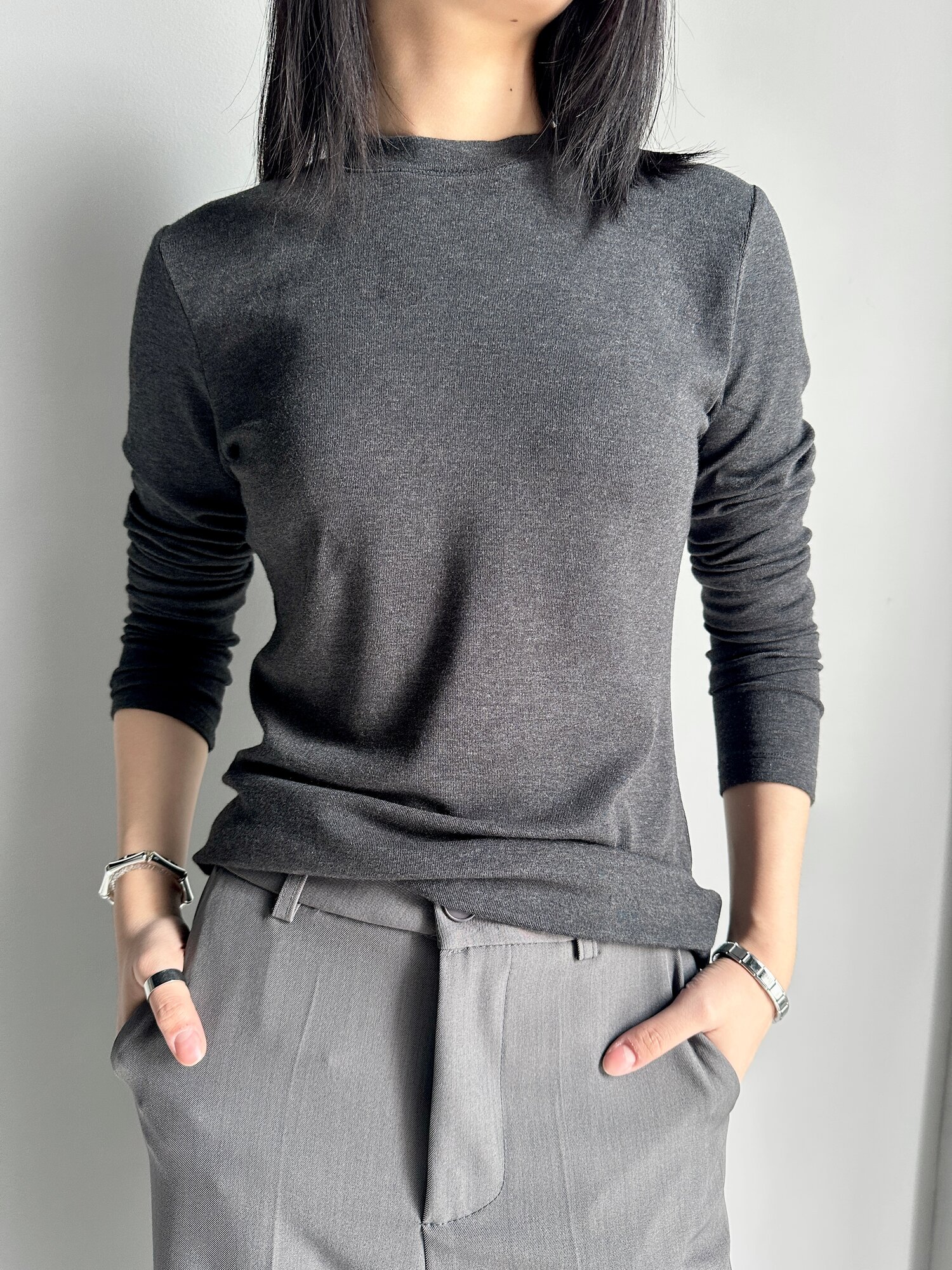 Лонгслив INK Бордовый, черный, синий, серый, белый, размер Std, , серый — фото 1