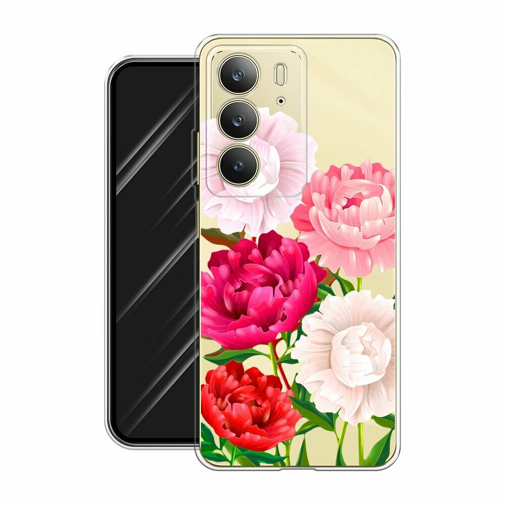 Чехол на Realme C75 4G / Реалми C75 4G с принтом "Большие пионы", прозрачный — фото 1