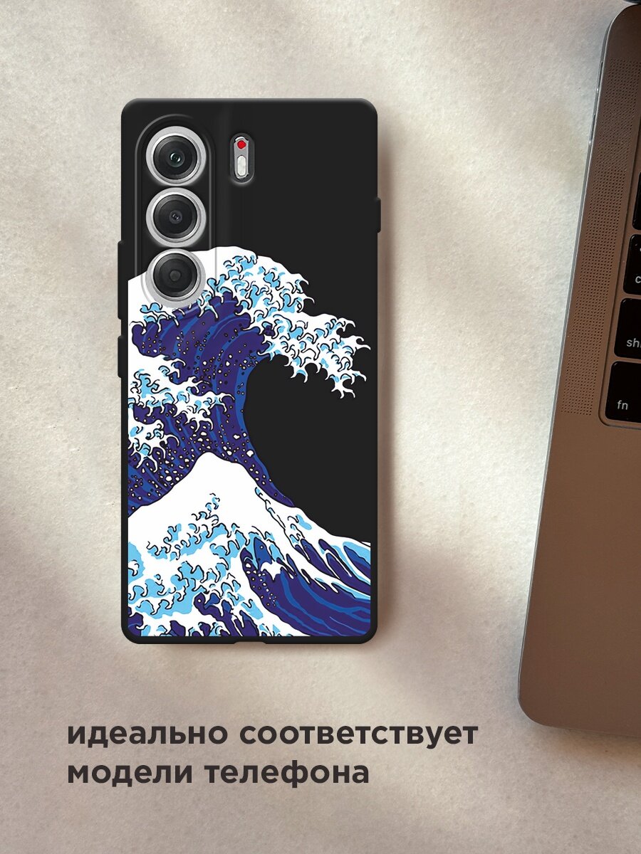 Черный матовый чехол на Tecno Camon 40 / Текно Камон 40 с принтом "Волна над Фудзи" — фото 1
