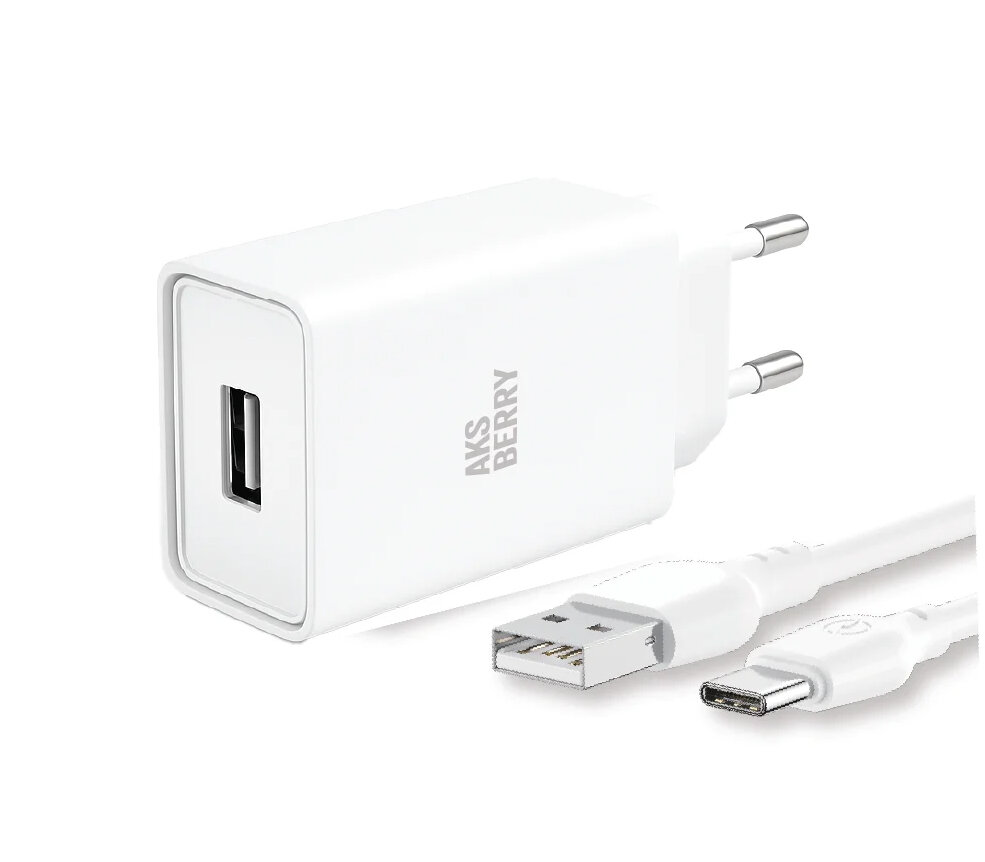 Зарядное устройство Aksberry T40 USB-A кабель USB-C белый