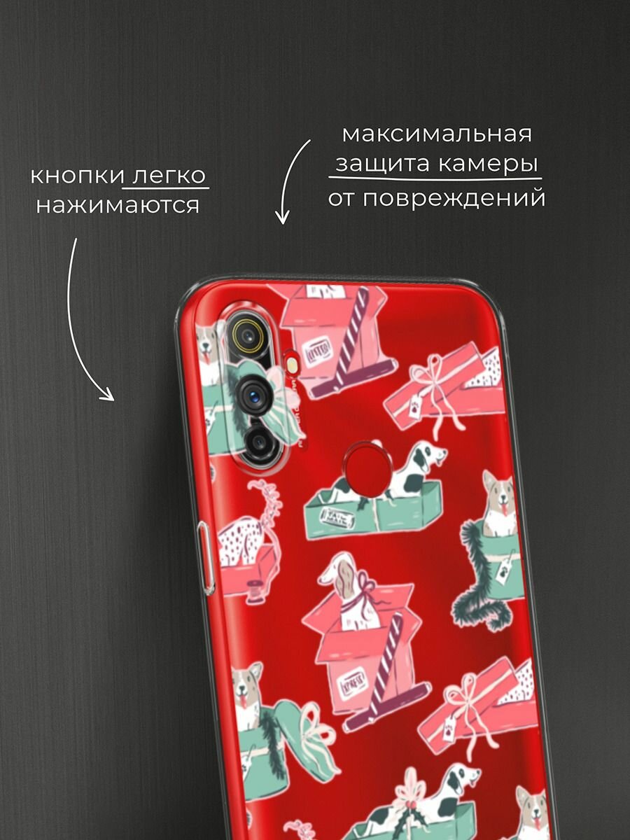 Чехол на Realme C3 / Реалми C3 с принтом "Песики в подарках 2", прозрачный — фото 1