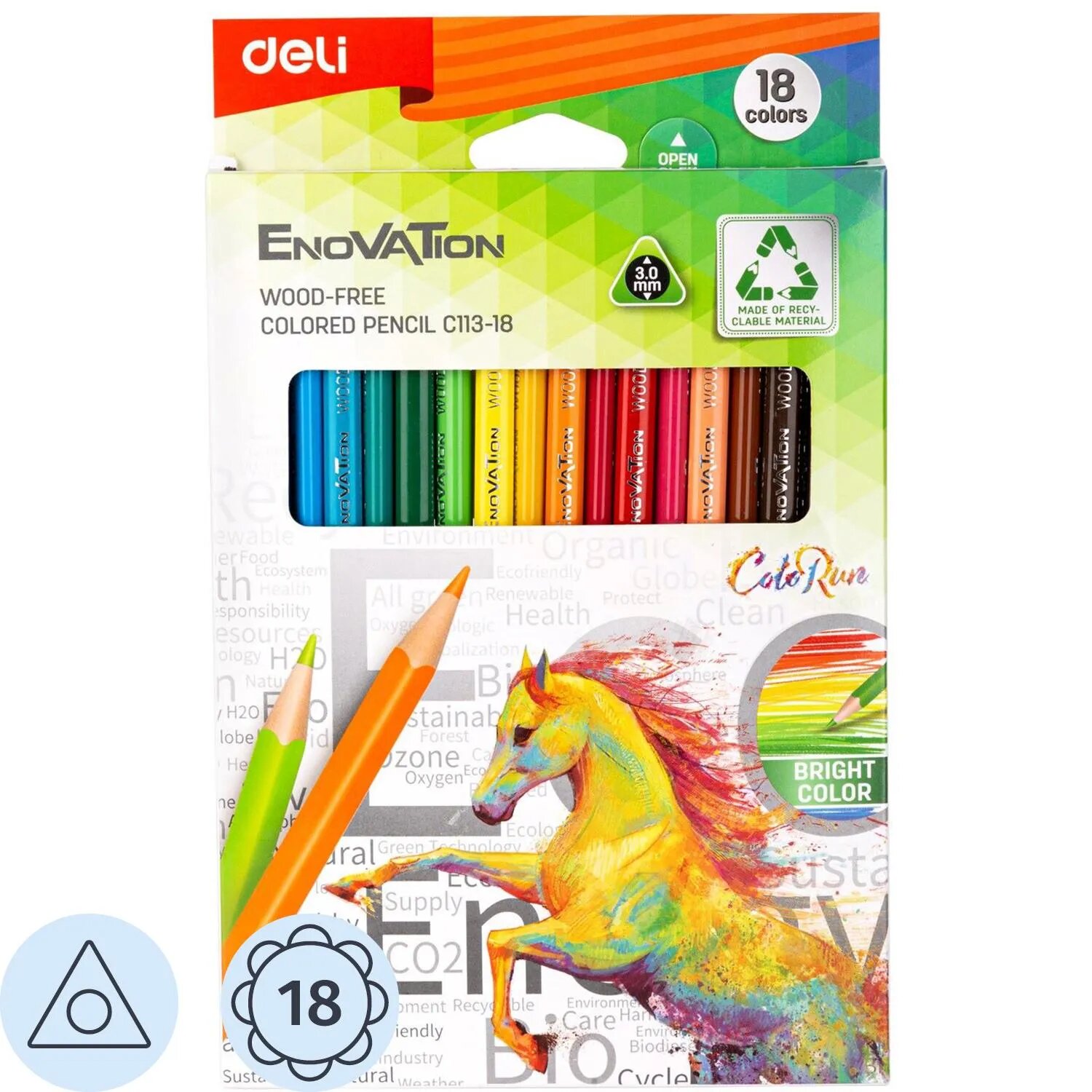Карандаши цветные 18цв 3-гран Deli Enovation, пластик, EC113-18 Deli