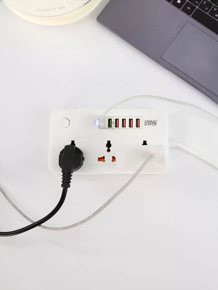 Сетевой фильтр пилот удлинитель Inkax BKL- 18 2500W 3 розеток 6 USB — фото 1