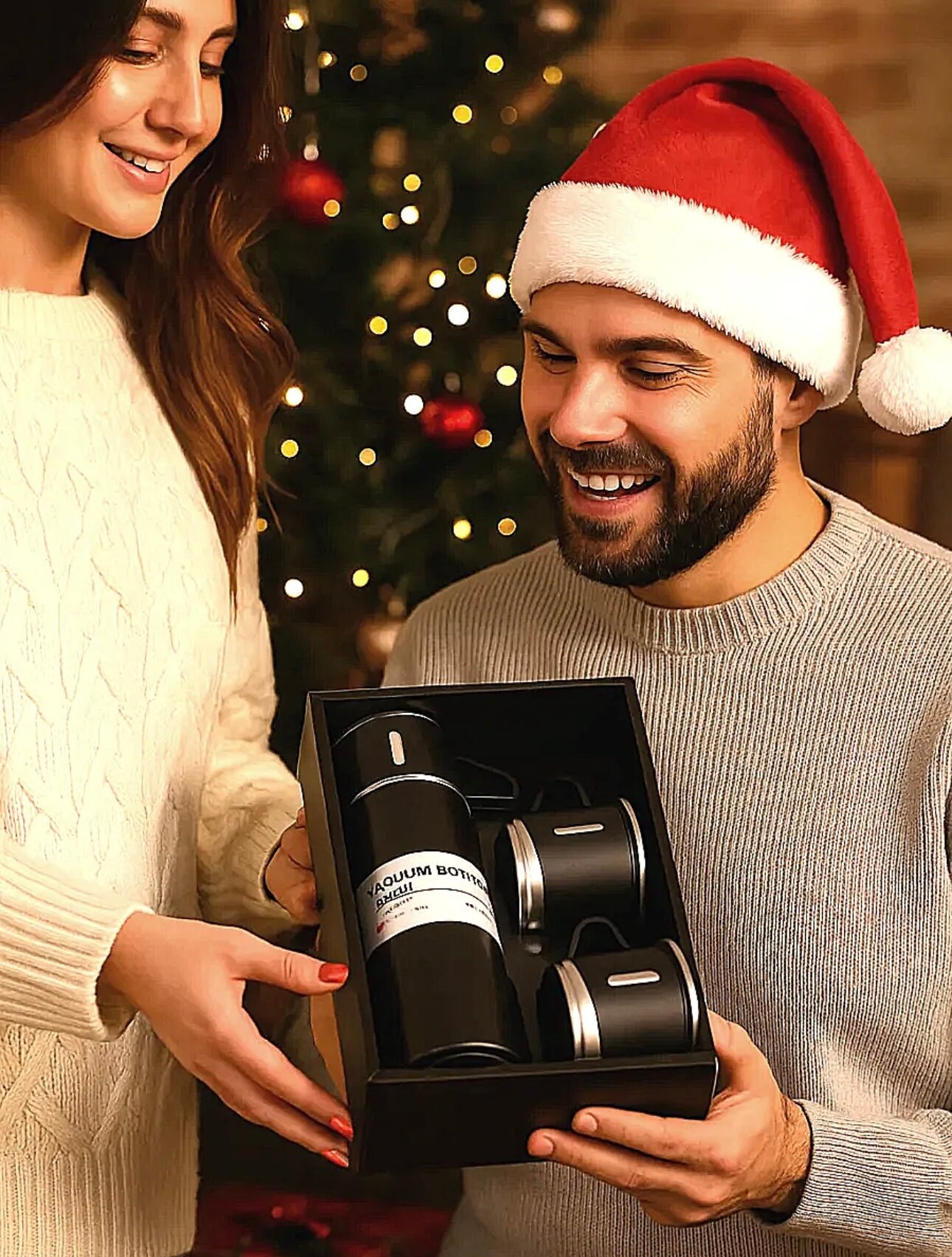 Подарочный термос-термокружка для напитков, набор с 3 чашками, 500 мл — фото 1