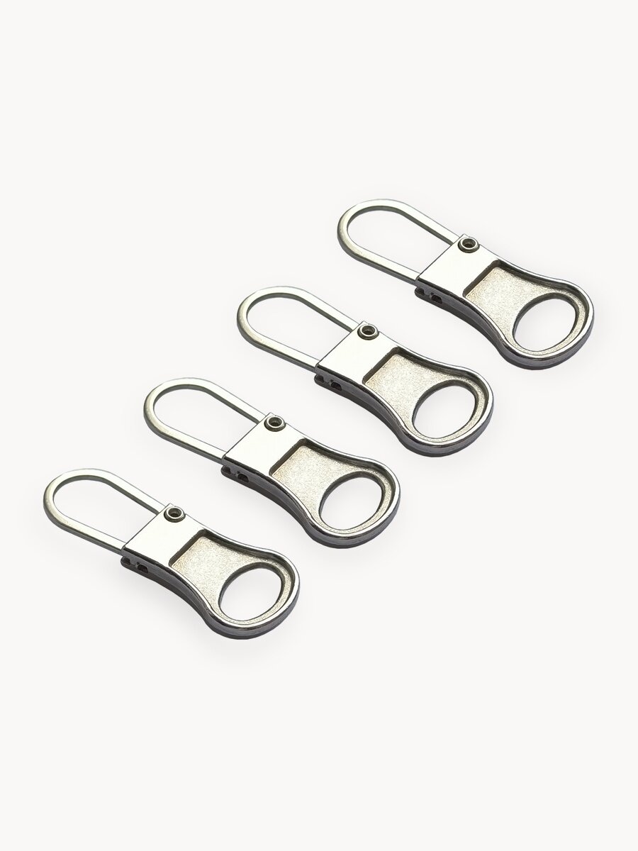 Пуллер для молнии металлический, бегунок, язычок застежки, собачка, цвет: никель, 4шт