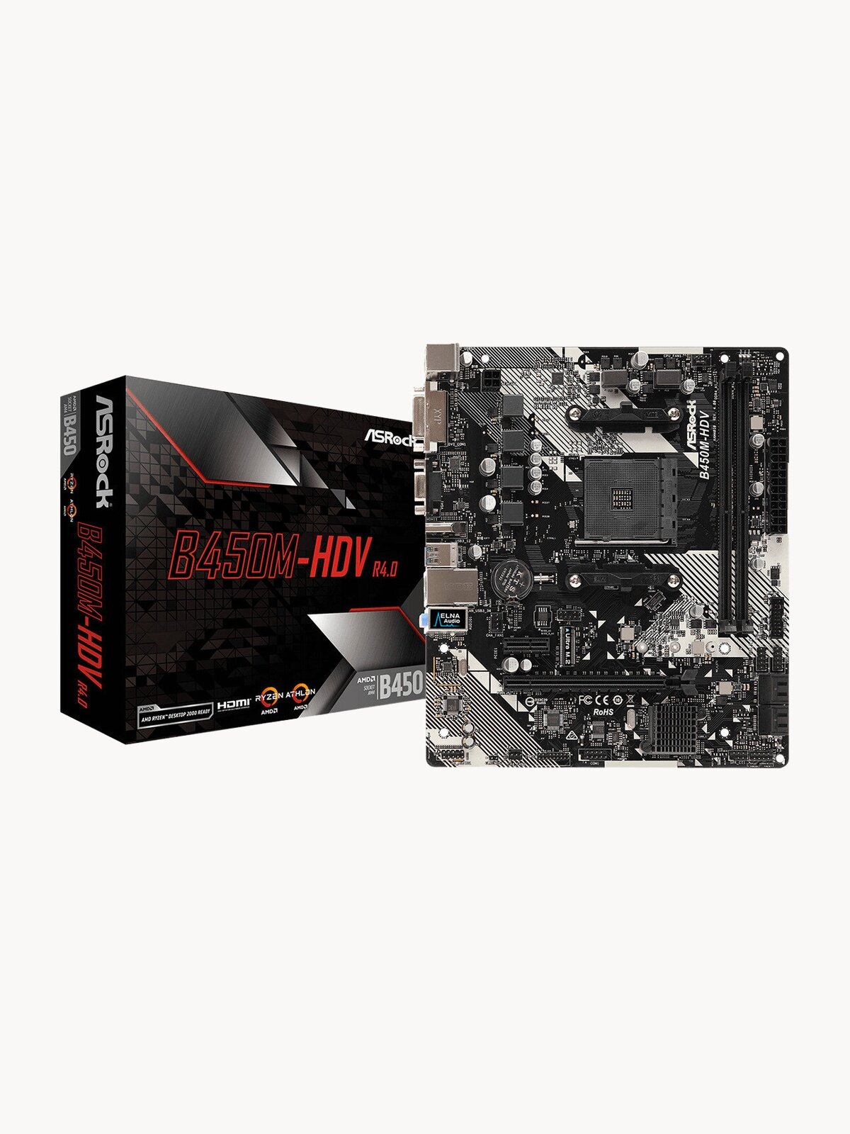 Материнская плата ASRock B450M-HDV, AM4, двухканальная, DDR4, microATX
