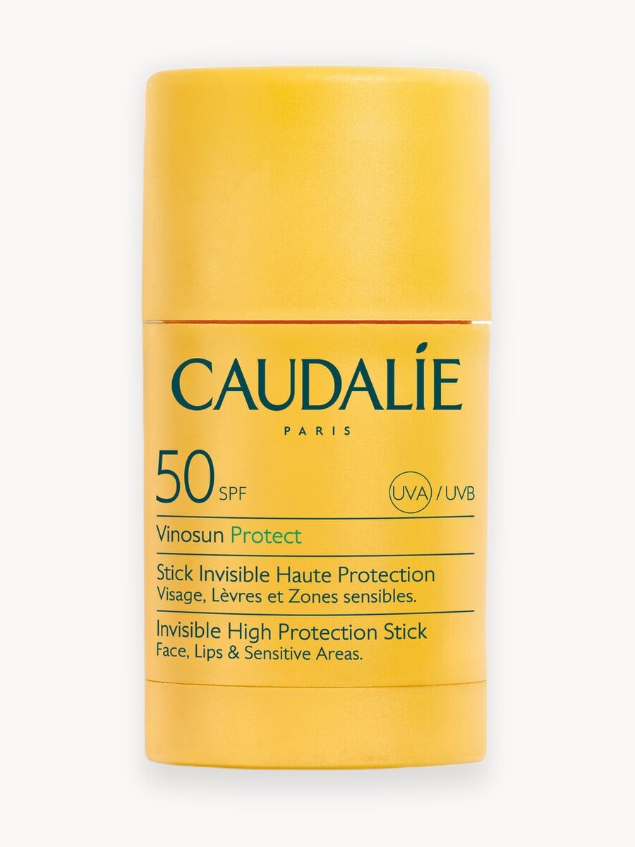 Солнцезащитный стик Caudalie Vinosun, SPF 50, без запаха, водостойкий, желтый, 15мл