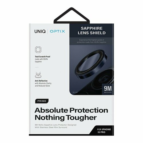 Uniq стекло сапфировое на камеру для iPhone 15 Pro OPTIX Camera Sapphire Lens Stainless steel Dark Blue