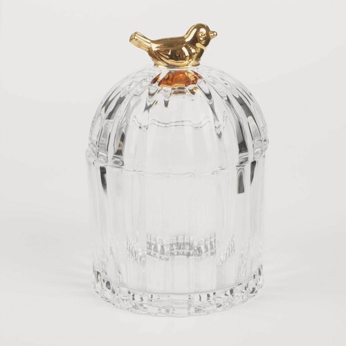 Изображение товара Емкость для хранения, 8х12 см, 200 мл, стекло Р/металл, Золотистая птица, Ribby