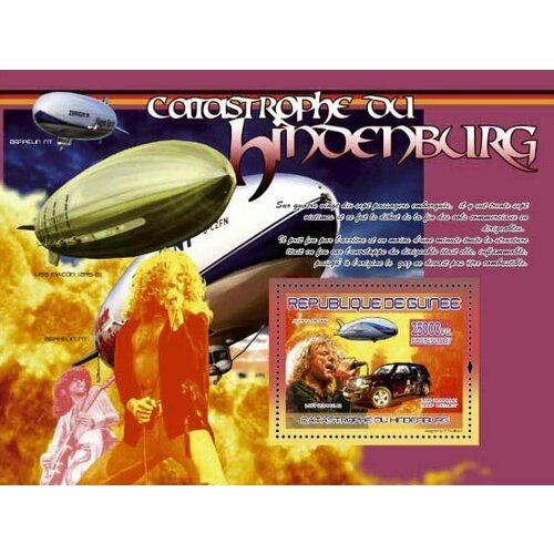 Почтовые марки Гвинея 2007г. Гинденбургская катастрофа Дирижабли, Автомобили, Певцы MNH