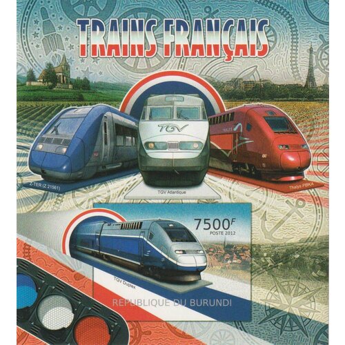 Почтовые марки Бурунди 2012г. Французские поезда Поезда MNH