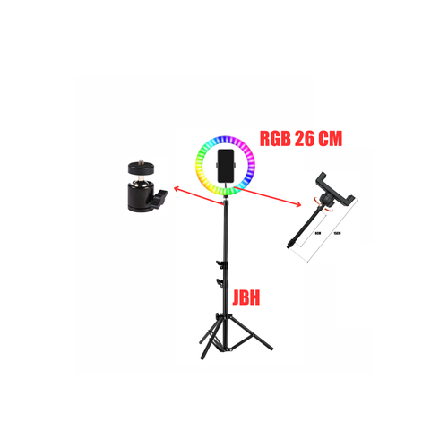 Кольцевая лампа RGB LED MJ26 26 см с держателем для смартфона со штативом 15 цветовых схем и 10 ступеней яркости 210200₽