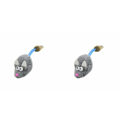 GoSi Игрушка для кошек Лисенок с ушами серый, с хвостом трубочка с кисточкой, 2 шт