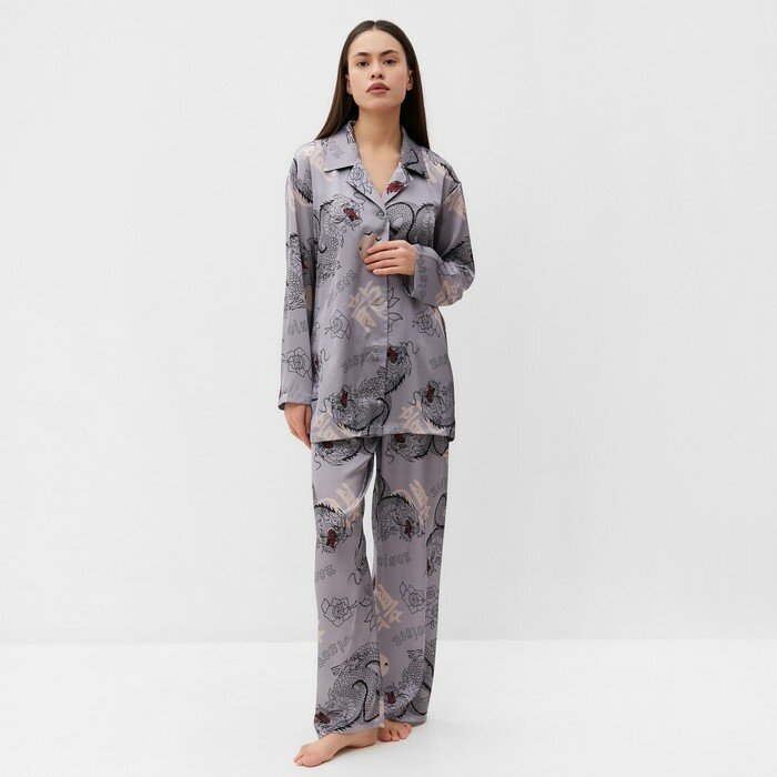 Пижама женская (рубашка и брюки) KAFTAN "Дракон", размер 44-46, серый - фотография № 1