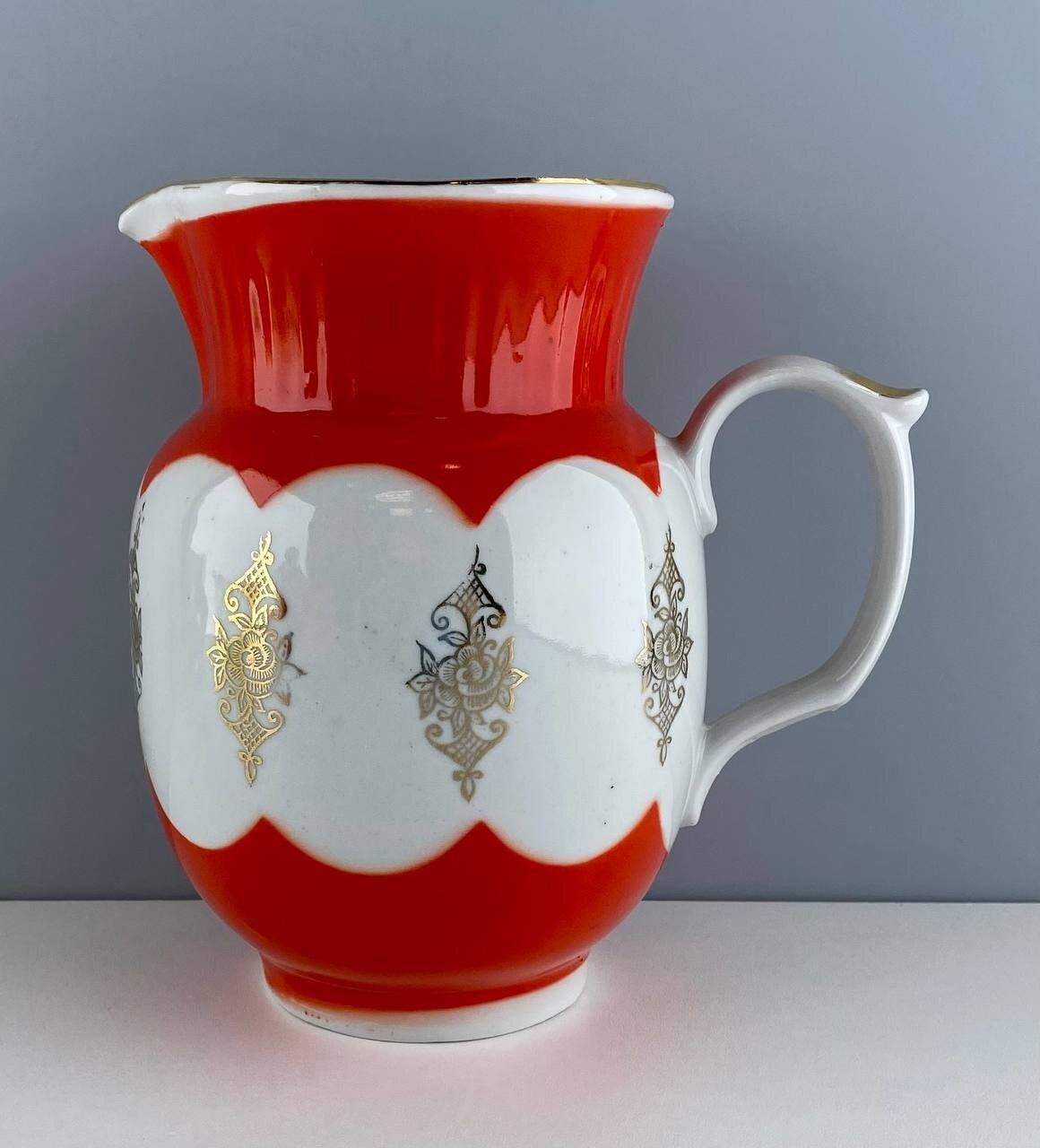 фото Винтажный кувшин "Золотая роза". Фарфор Городницкий фз, роспись. СССР, 1980-е.