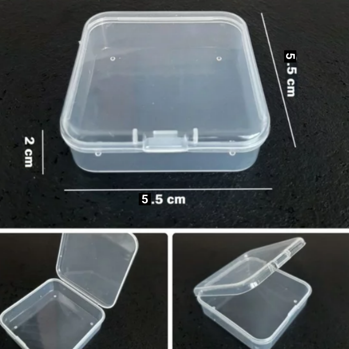 Бокс пластик прозрачный 5,5 х 5,5 х 2 см, комплект 3 шт.