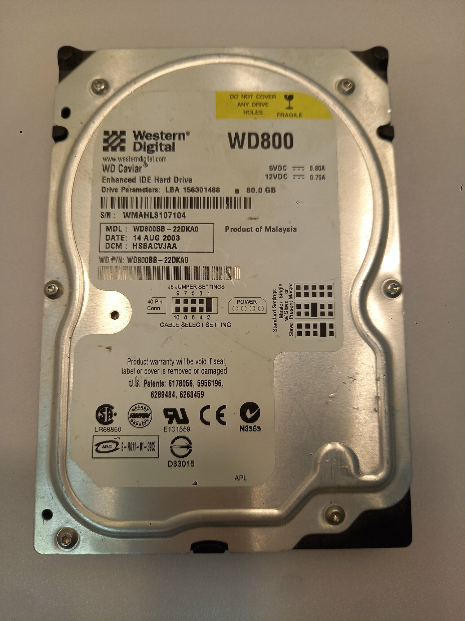 Жёсткий диск HDD 80 Gb IDE Western Digital Caviar Blue WD800BB 3.5" UDMA100 7200rpm 2Mb