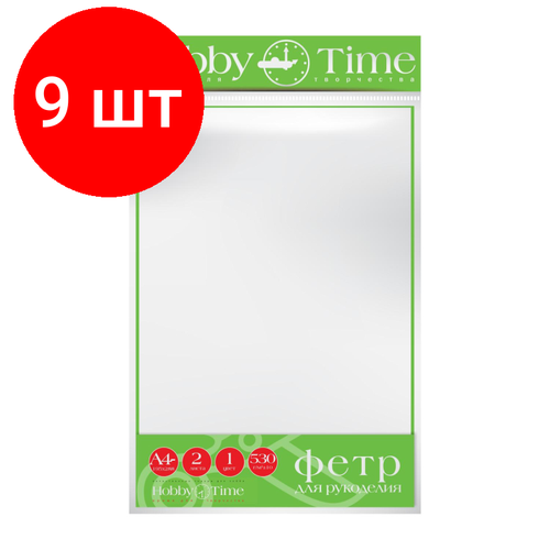 Комплект 9 упаковок, Фетр 4мм, 530 г/м. кв, ф. а4, 19.5х28.8см, 2 листа (белый),2-156/15 комплект 12 упаковок фетр 4мм 530 г м кв ф а4 19 5х28 8см 2 листа черный 2 156 14