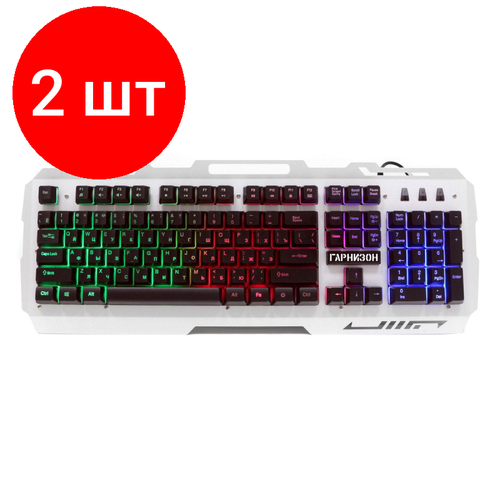 Комплект 2 штук Клавиатура Гарнизон GK-340GL пров игр 104кл rgb 15м сереб 18737 464100₽