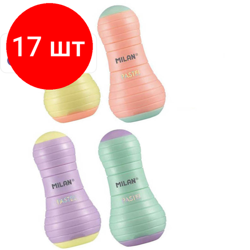 Комплект 17 штук, Ластик-точилка SWAY PASTEL 4723112 ластик точилка milan sway pastel 30х30х61мм разные виды 12шт 4723112