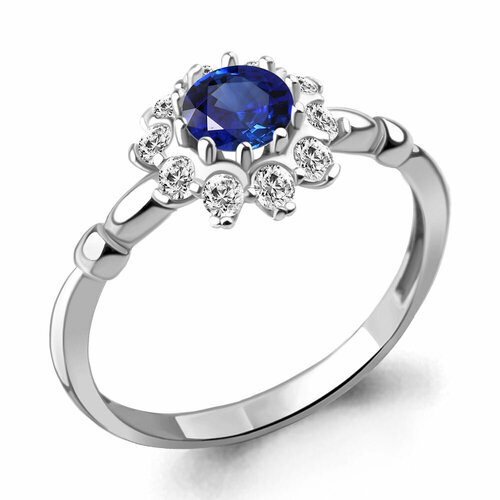 Кольцо AQUAMARINE, серебро, 925 проба, фианит, сапфир синтетический, серебряный кольцо aquamarine ночной блеск