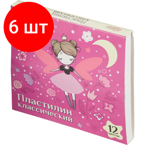 Комплект 6 наб, Пластилин классический №1School Фея наб. 12 цветов, 240 гр. стек, более мягк