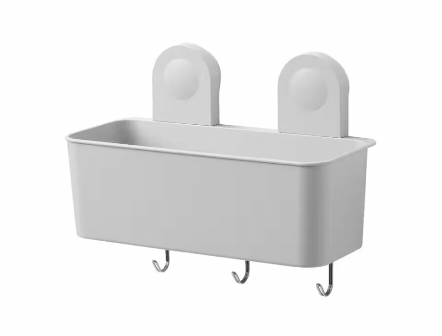 фото Полка для душа/мыла с крючком Ikea Ranen/Икеа Ранен, светло-серый, 26х11,5х9