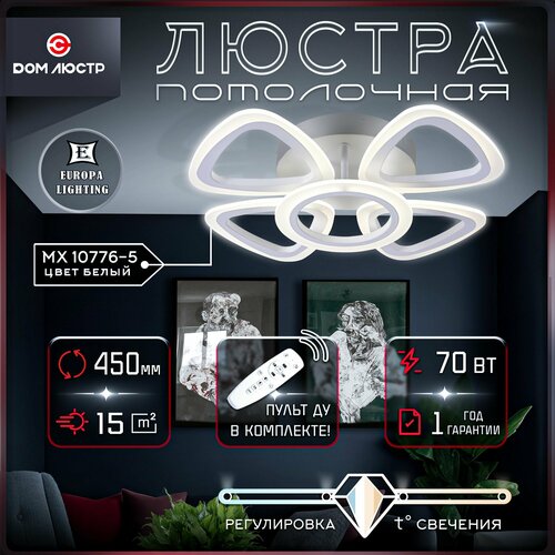 Люстра потолочная светодиодная на 15 кв. м с пультом управления для низких потолков