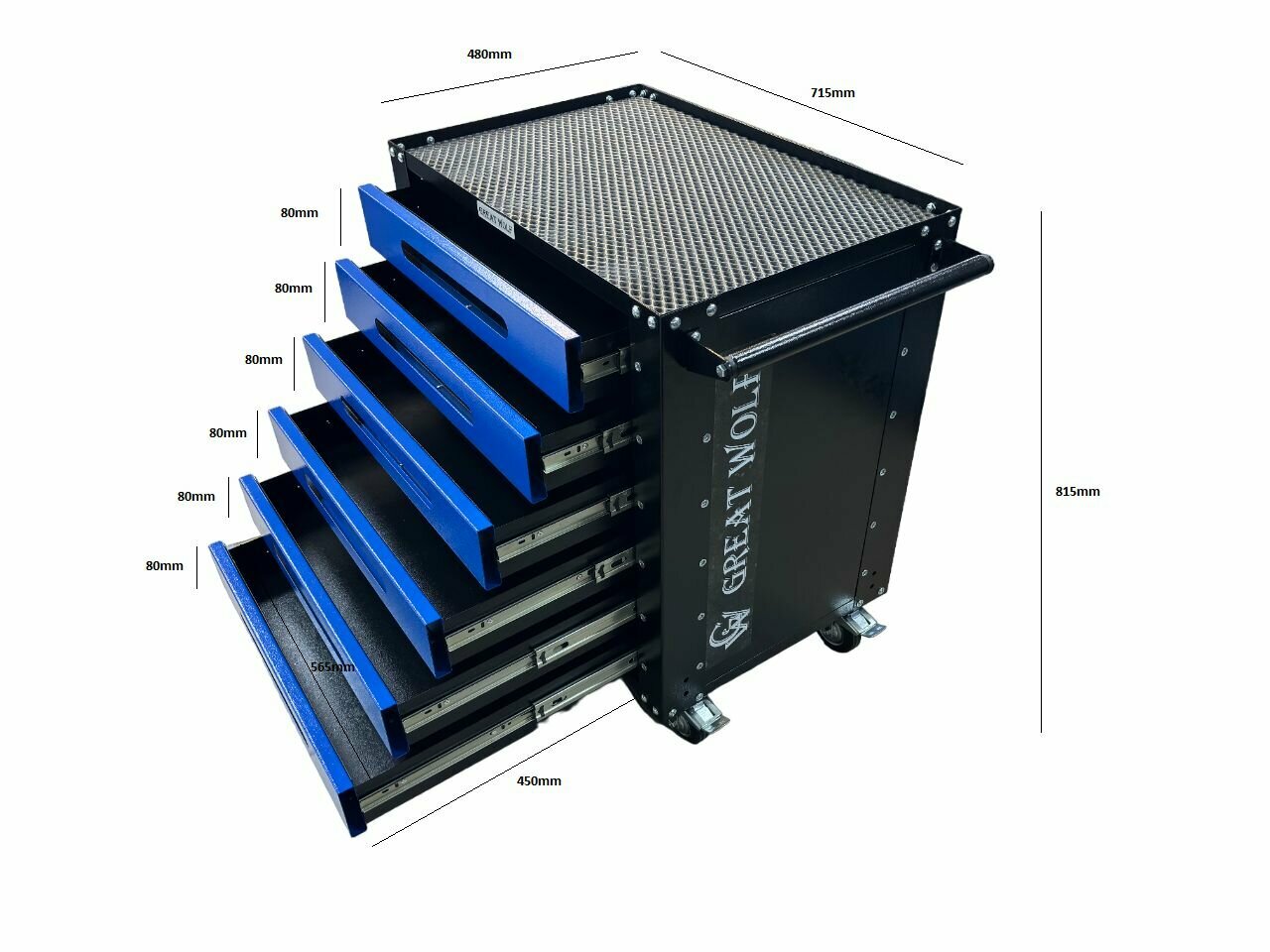 Инструментальная тележка Great Wolf 6 ящиков, колеса с тормозом, синяя GWT-B6