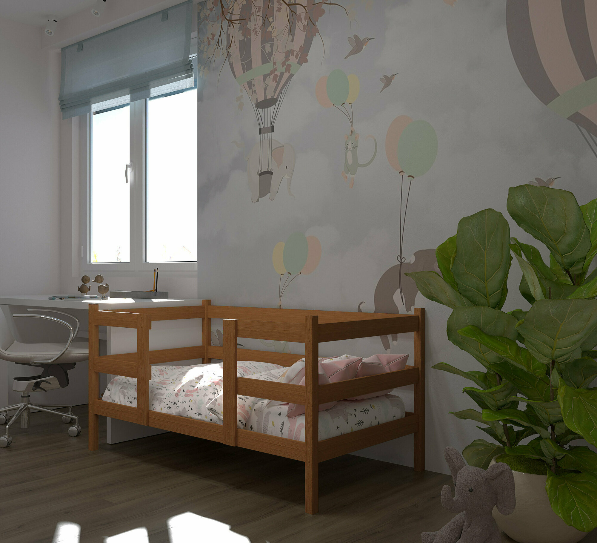 Кровать детская, подростковая "Кроха", спальное место 180х90, масло "Орех", из массива