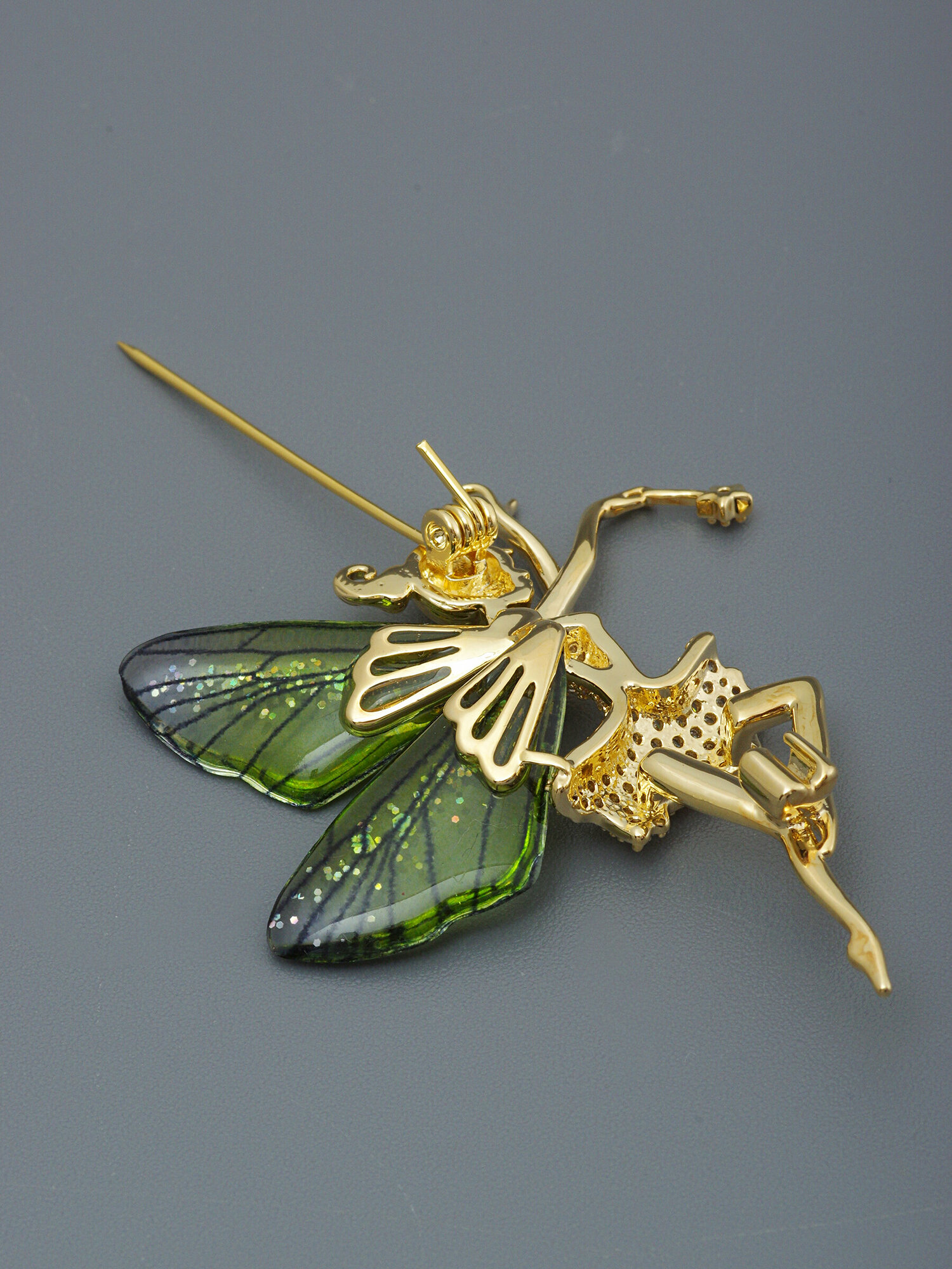 Брошь ЖемАрт, кристалл, золотой, зеленый — фото 1