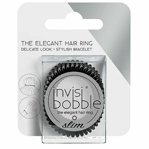 Invisibobble Резинка-браслет для волос SLIM True Black (с подвесом)