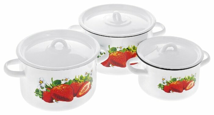 фото Набор кастрюль СтальЭмаль 1С33 Клубника садовая 1,5/3/4,5л изумр