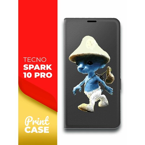 Чехол на Tecno Spark 10 Pro (Техно Спарк 10 Про) черный книжка эко-кожа подставка отделением для карт и магнитами Book case, Miuko (принт) Шалушай чехол на tecno spark 10 pro техно спарк 10 про черный книжка эко кожа подставка отделением для карт и магнитами book case miuko принт котик chill