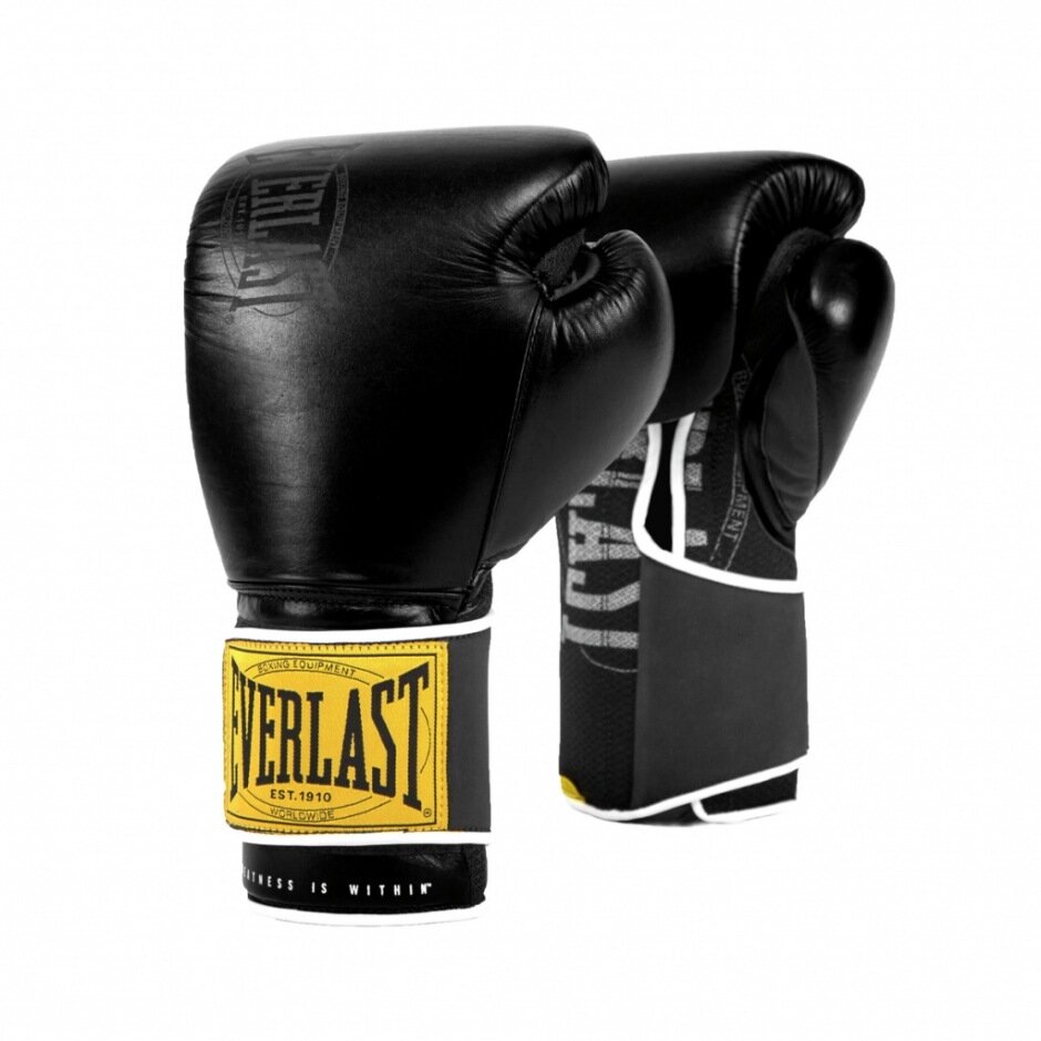 Боксерские перчатки тренировочные, натуральная кожа Everlast 1910 Classic - Черный (14 oz)