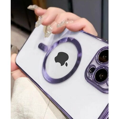 Чехол на iPhone 11 pro max Magsafe с защитой камеры фиолетовый силиконовый чехол нарисованные пальмовые листья на apple iphone 11 pro max айфон 11 про макс