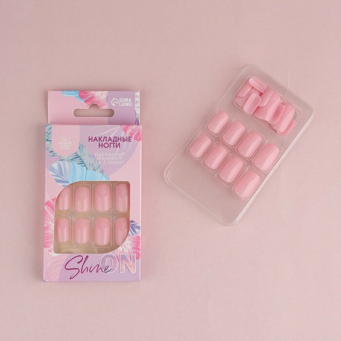 Beauty Fox Накладные ногти «Нюд», 24 шт, клеевые пластины, форма квадрат, цвет глянцевый нежно-розовый