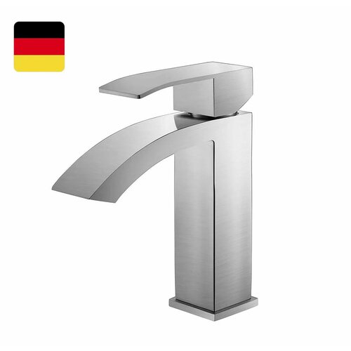 Смеситель для раковины в ванной, однорычажный, плоский, квадратный, нержавеющая сталь, сатин, матовый