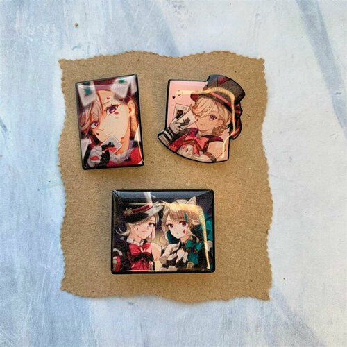 Комплект значков, голубой, желтый