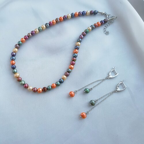 Комплект бижутерии Камни Елены: колье, серьги, жемчуг пресноводный, размер колье/цепочки 39 см