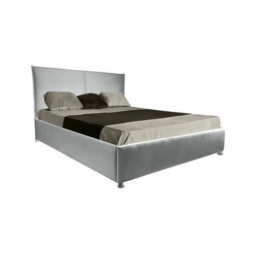 Односпальная кровать Элен 90x200 основание металлическое с ламелями велюр серый ножки 5 см
