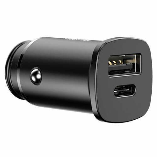 Автомобильное зарядное устройство BASEUS Square metal, 1xUSB + 1xUSB-C, 5A, 30W, черный автомобильная водонепроницаемая розетка с проводами 1 967325 1 4 контакта 1 967402 1 автомобильный одометр датчик скорости проводка розетка