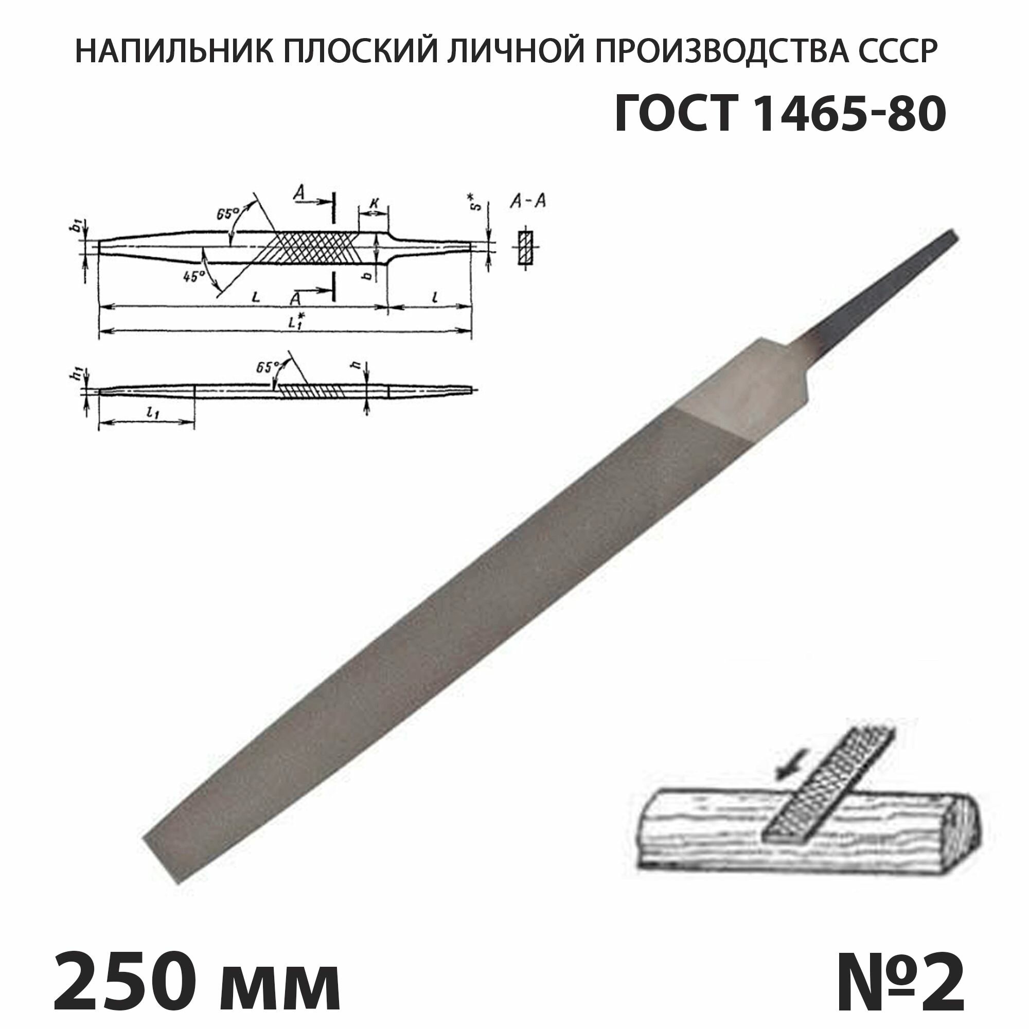 Напильник по металлу плоский заостренный 250 мм №2 СССР ГОСТ 1465-80